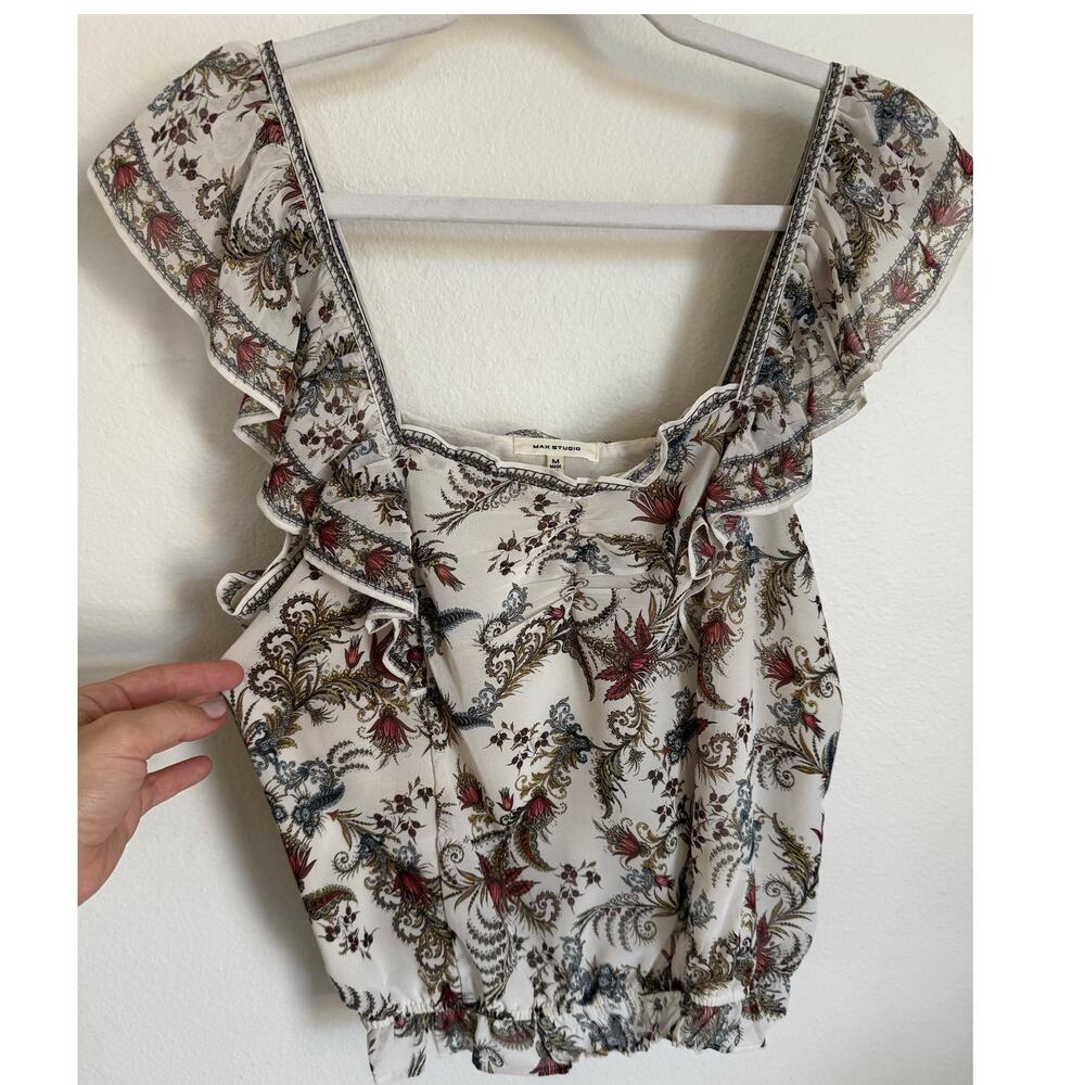 Max Studio Floral Paisley Cropped Tank Top Strappy Blouse‎ Size Medium